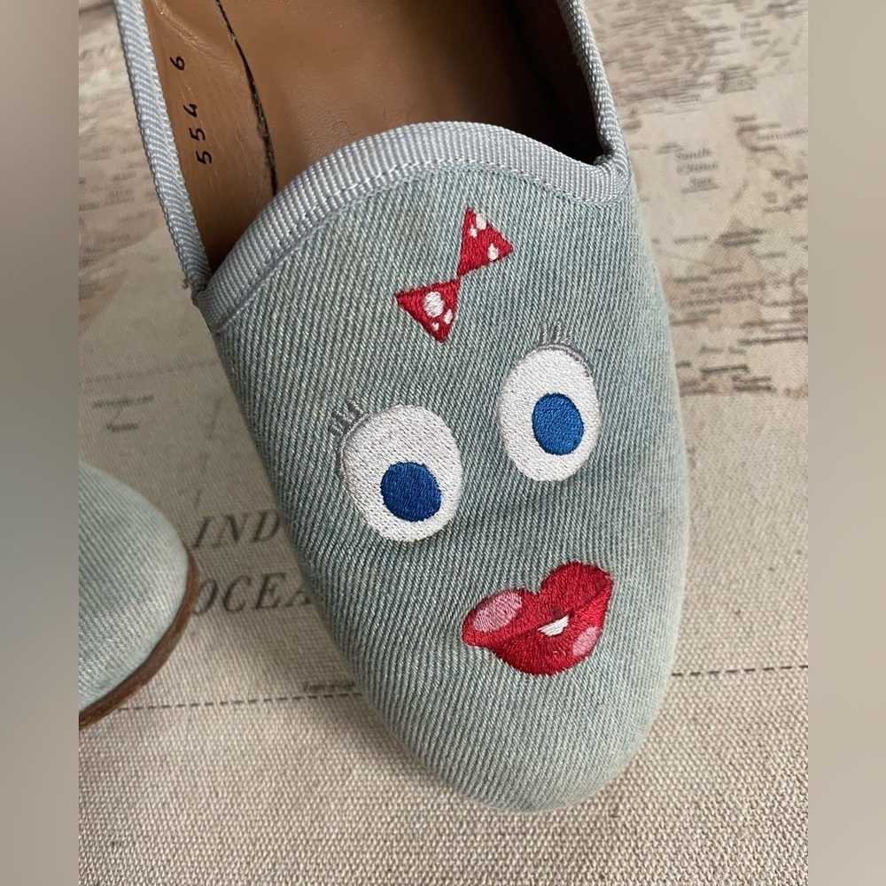 Man Repeller x Del Toro Goofy Face Slippers Denim Loafer Size 6 - Picture 3 of 13